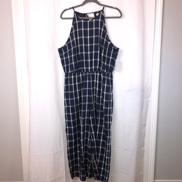 Maison Jules Plaid Cropped Jumpsuit. Sz XL NWT - Picture 2 of 6